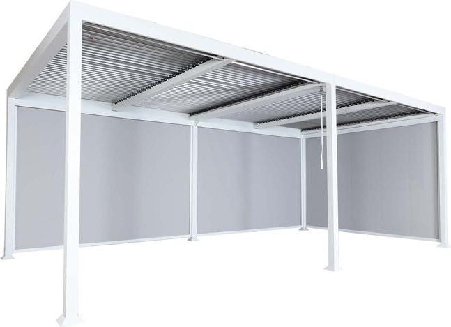 Produktbild Mendler Alu Pergola HWC-L41 mit 3x Seitenwand, Lamellen-Pavillon, stabiles 8cm-Metall-Gestell 3x6m – weiss (306 cm, 590 cm)