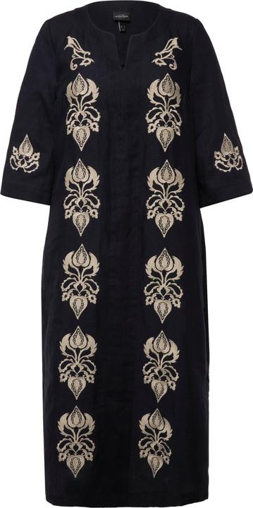 Produktbild Ulla Popken Leinen-Maxikleid, Stickerei, Tunika-Ausschnitt, 3/4-Arm (46)