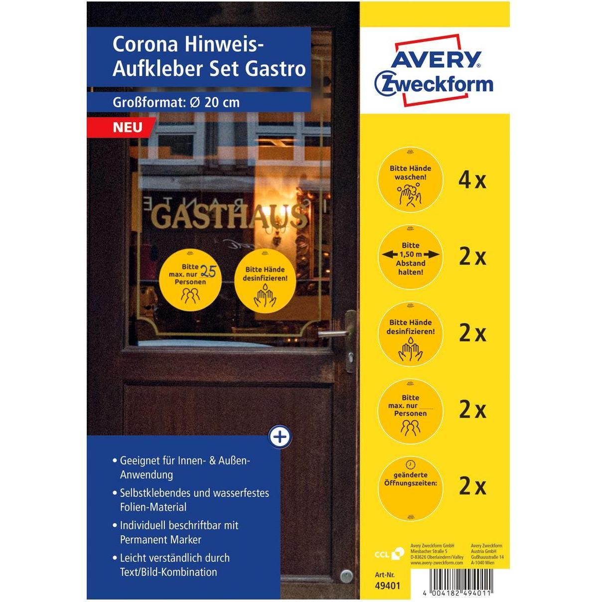 Avery, Sticker, Hinweis-Etiketten Set Ø 200 mm, 12 Blatt