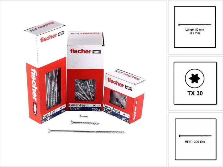 Produktbild Fischer PowerFast II 6,0x80 SK TX TG blvz 200 (200 Schrauben pro Stück)