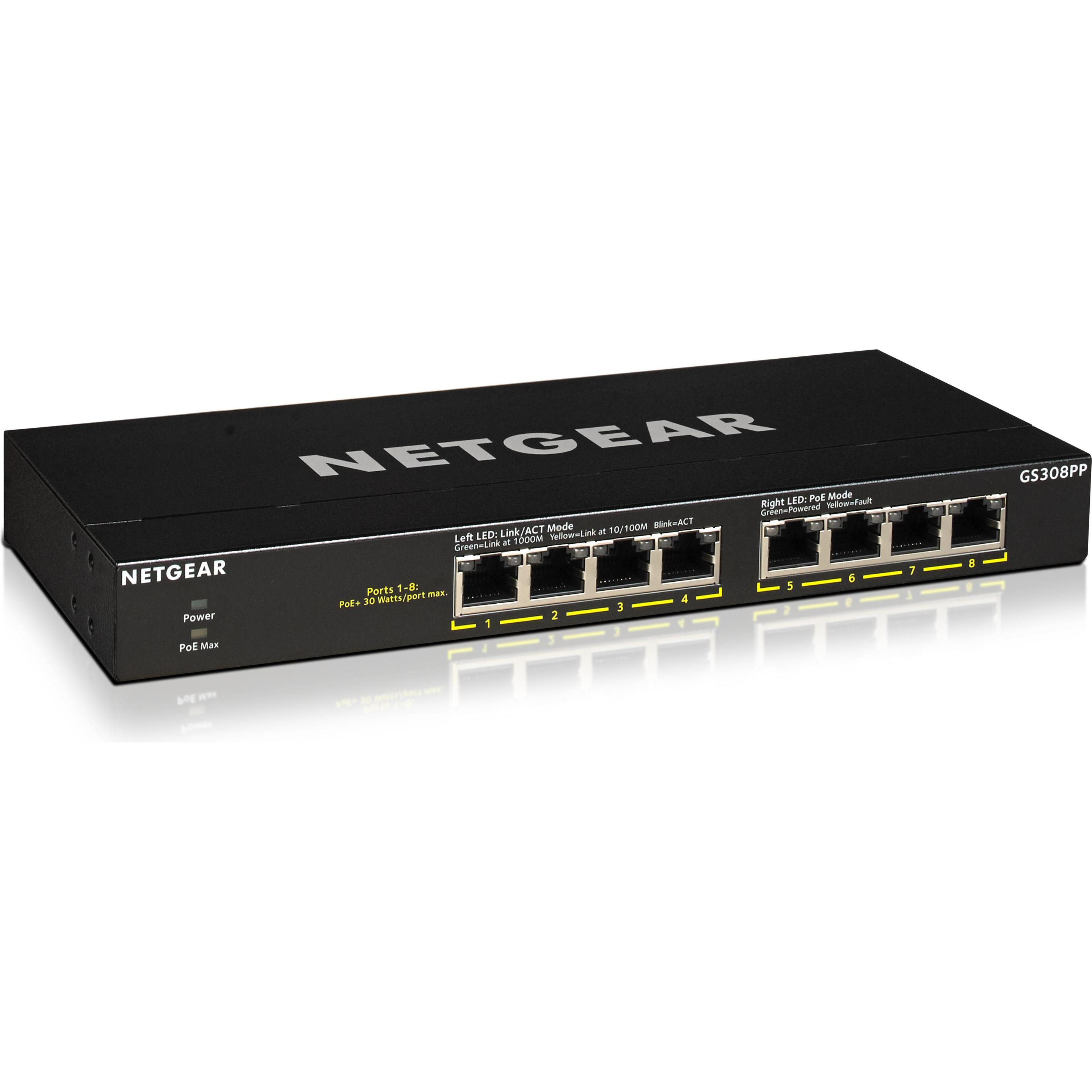 Netgear GS308PP-100EUS (8 Ports), Netzwerk Switch, Schwarz