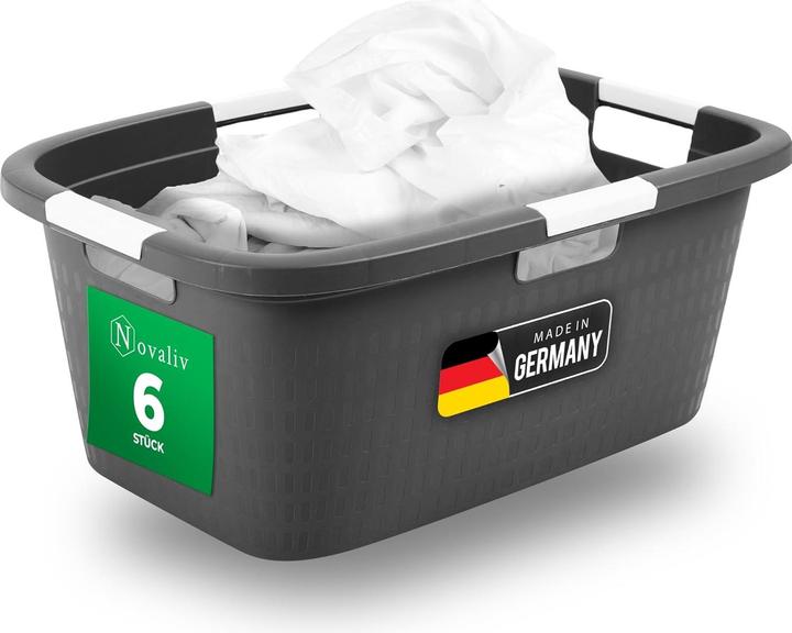Novaliv Sparset 6X Wäschewanne mit 4 Griffen 40L Anthrazit, Wäschebox Set Wäscheeimer Wäschebehälter (40 l)
