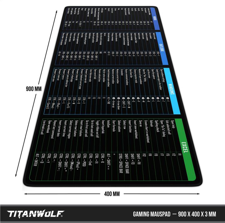 Image du produit Titanwolf Mauspad XXL Gaming Mousepad 900 x 400 x 3 mm, abwaschbar, Geschwindigkeit & Präzision, MS Function (XXL)