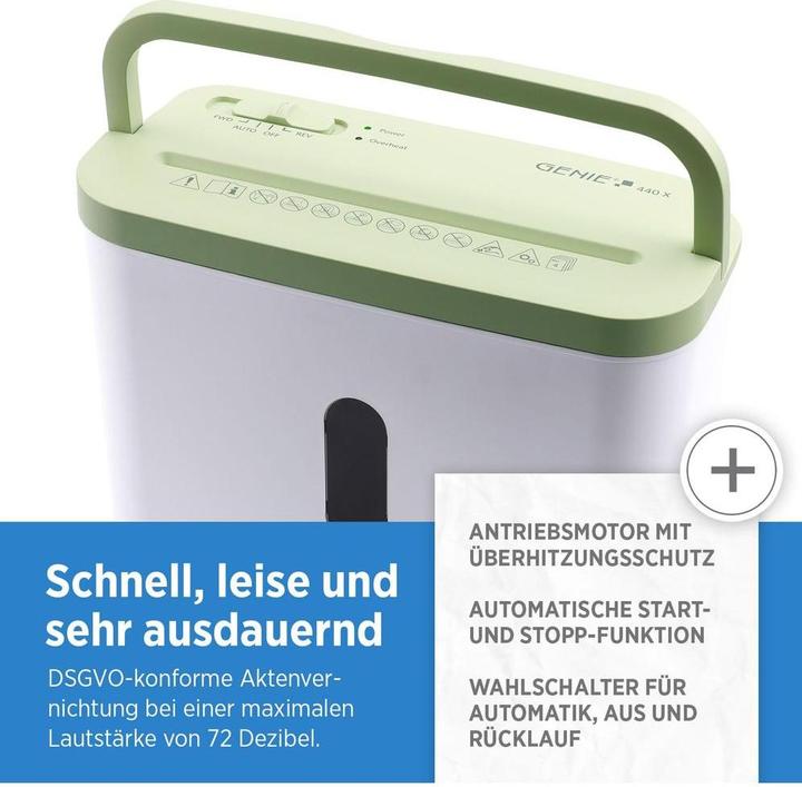 Actual product image Olympia 440X document shredder with particle cut P-4, 4 x 38 mm, up to 4 sheets, white/green (Particle cut)