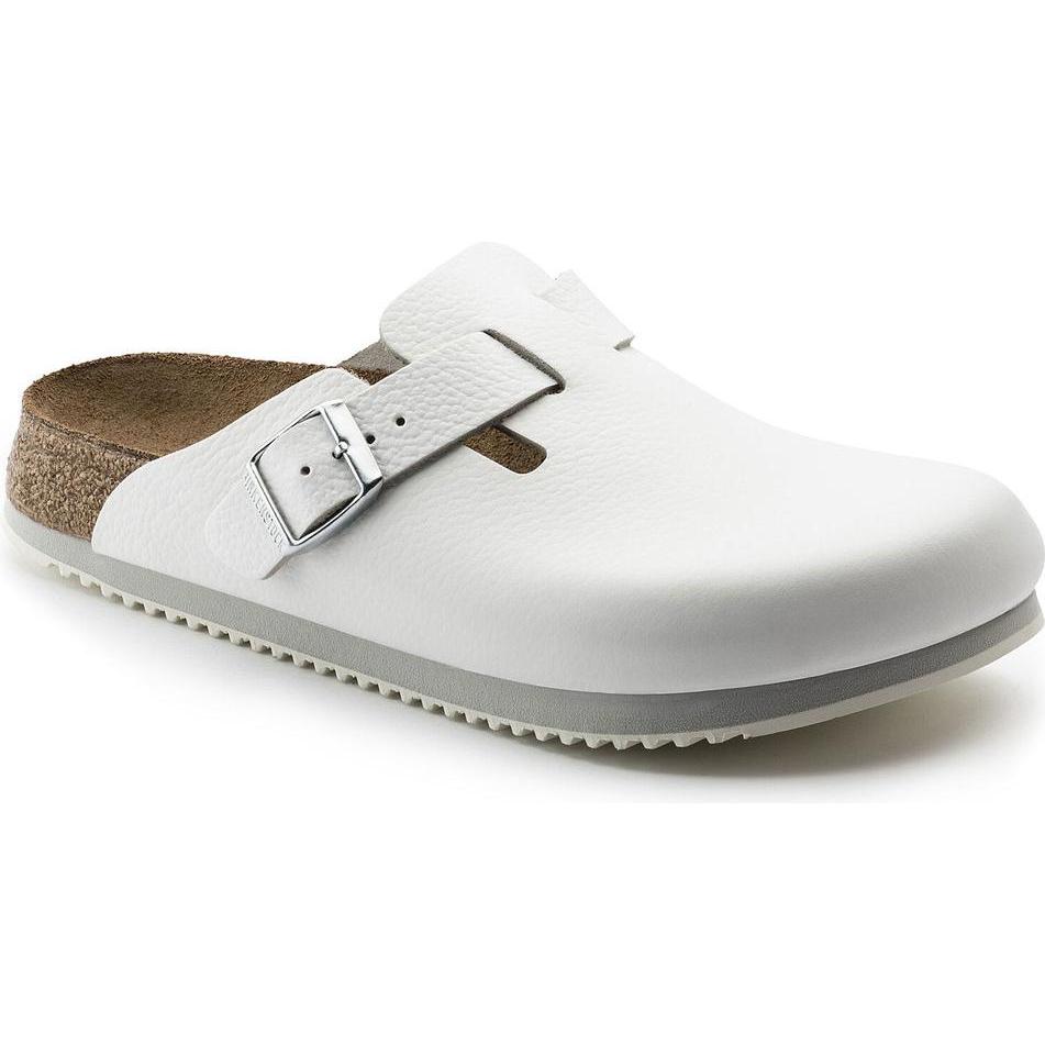 Birkenstock, Unisex, Hausschuhe, Boston Naturleder Schmal, Weiss, (38)