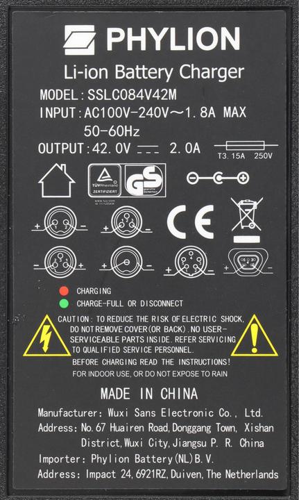 Produktbild Phylion E-Bike Ladegerät 42,0V / 2,0A - Cinch abgewinkelt (E-Bike Ladegerät)