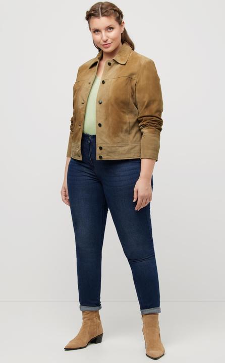 Image du produit Ulla Popken Veste en cuir de chevreau suédé. Col chemise et doublure (48)