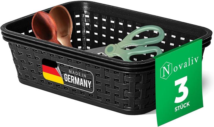 Novaliv 3er Set Lebensmittelechte Krbe Kche Aufbewahrung 1L Schwarz  Kunststoff Rattan-Optik Kche (14 cm, 3x)