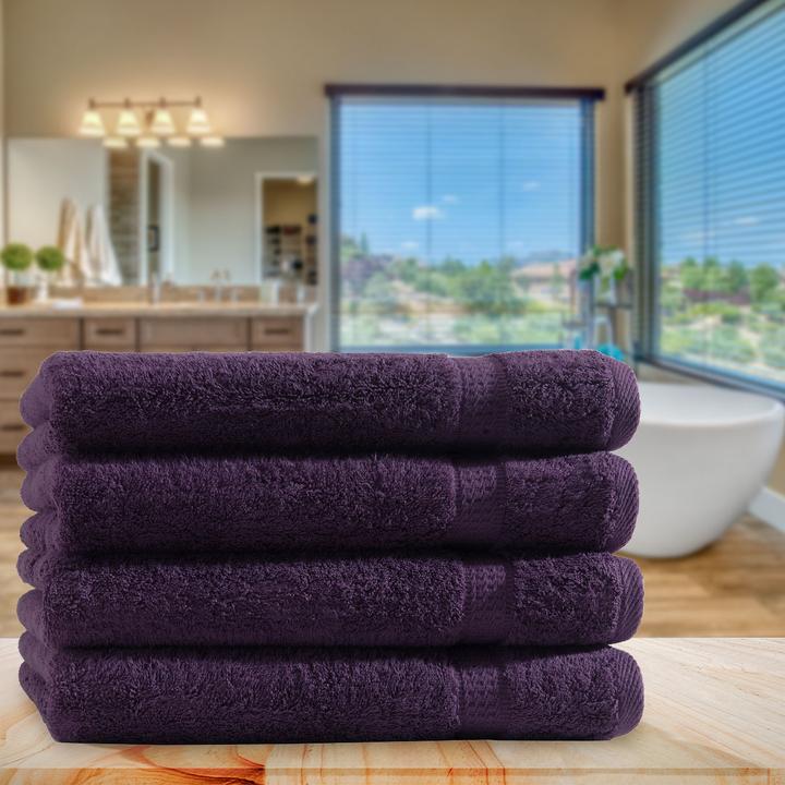 Produktbild Casativo 4er-Set Duschtücher, 70 x 140 cm, 100% luxuriöse Baumwolle, mit 2 Bordüren, aubergine (140 x 70 cm)