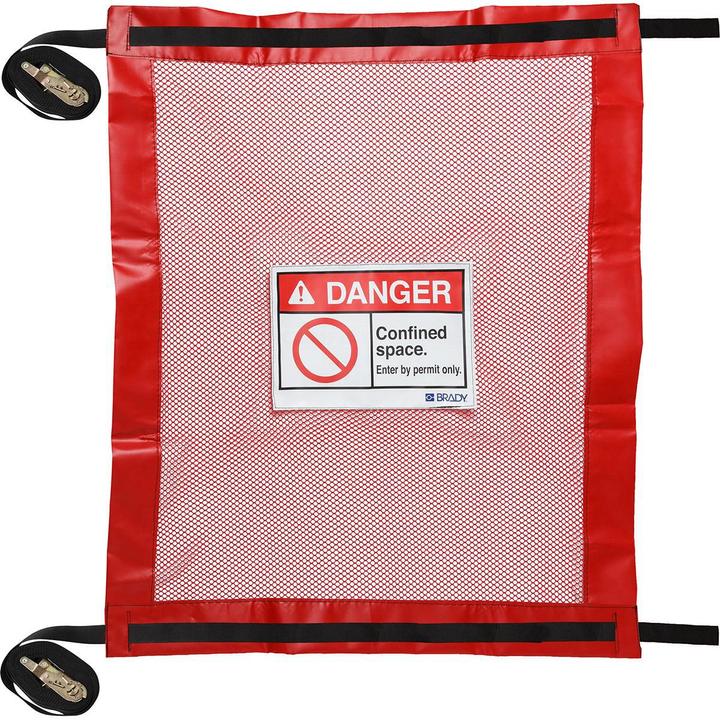 Actual product image Brady Set with lockable manhole covers, PVC-coated polyester, red, narrow space - L