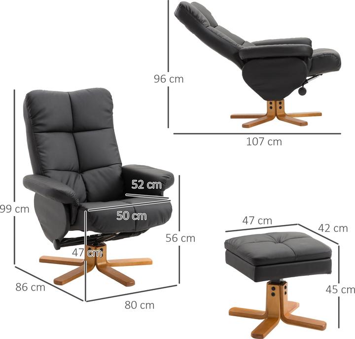 Actual product image Homcom Relaxsessel mit Hocker Holz, Kunstleder Schwarz
