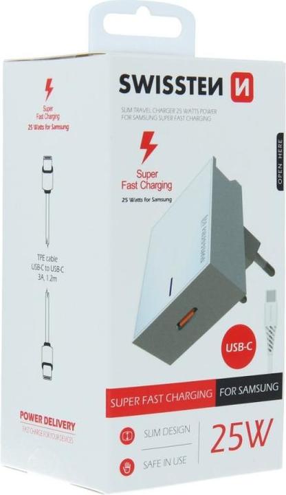 Image du produit Swissten Chargeur USB pour Samsung Super Fast Charging 25W + câble de données USB-C/USB-C 1,2 M (25 W)