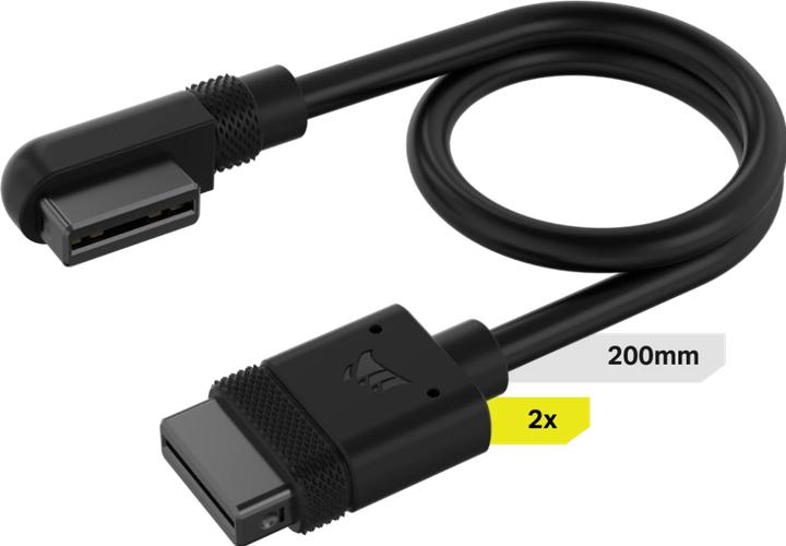 Productafbeelding Corsair iCUE LINK-kabel, 2x 200 mm met rechte/slanke 90°-connectoren, zwart
