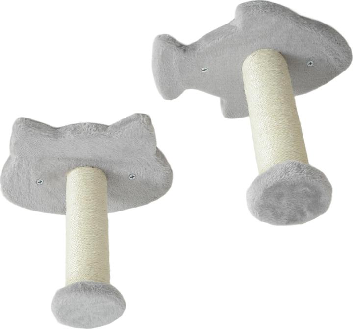 Produktbild PawHut Katzen Kletterwand Set Spanplatte, Plüsch Hellgrau (Hellgrau)
