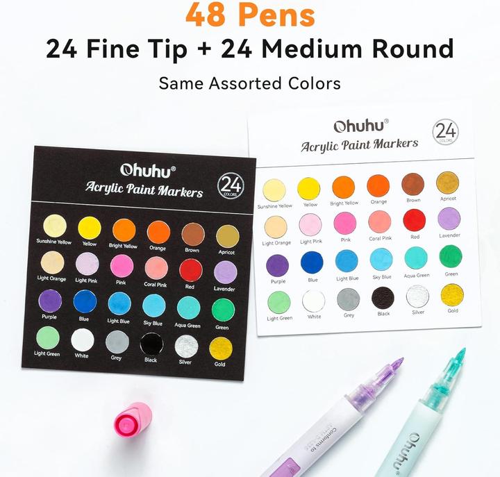 Image du produit Ohuhu Marqueurs acryliques (Multicolore, 3 mm, 48 x)