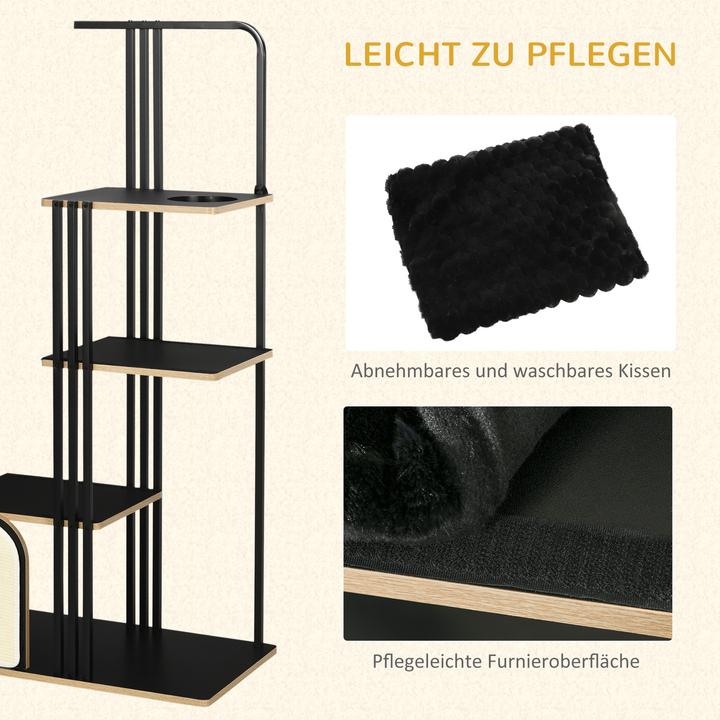 Produktbild PawHut Kratzbaum mit Kissen und 4 Ebenen (170 cm, Schwarz)