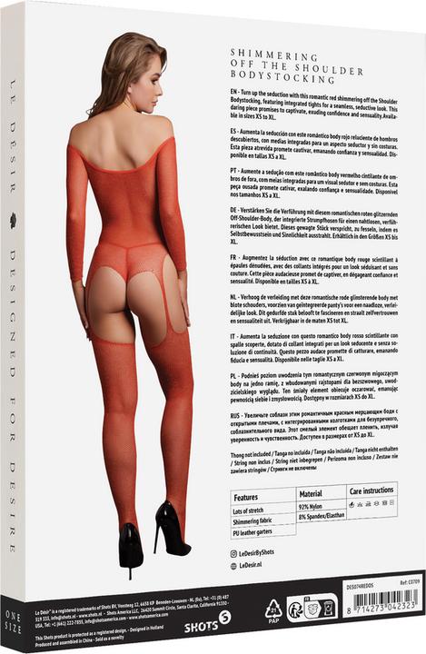 Produktbild Le Désir Shimmering Off the Shoulder Bodystocking - One Size - Red/Gold Glitter (One Size)