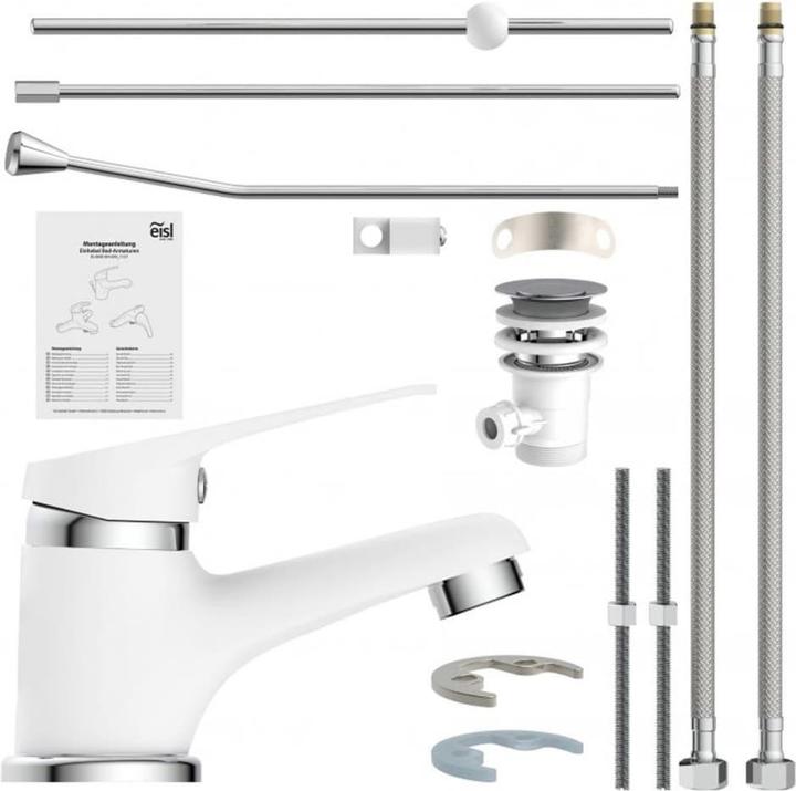 Produktbild Eisl Wasserhahn Bad SPEED Waschtischarmatur Weiss Chrom Einhebelmischer Mischbatterie NI075SCR-W