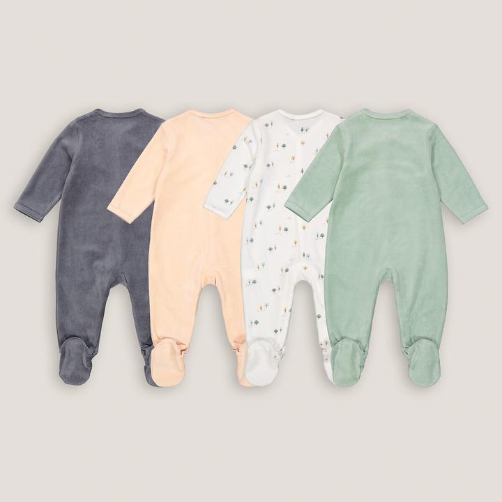 Image du produit La Redoute Collections Lot de 4 grenouillères en velours (74)