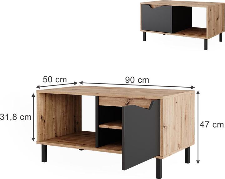 Produktbild Vicco Couchtisch Marelle, Anthrazit/Artisan, 90 x 50 cm mit 1 Tür
