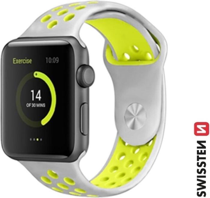 Actual product image Swissten Silicone Band for Apple Watch - Sport 38/40/41 mm Silver/Yellow (Silicone)