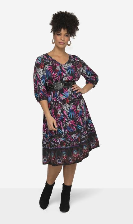 Produktbild Miamoda Kleid, A-Line, Alloverdruck, V-Ausschnitt, 3/4-Ärmel (44)