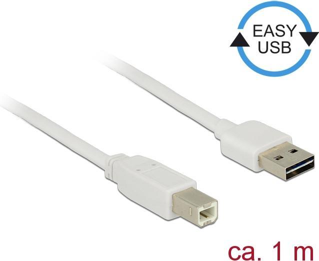 Produktbild Delock USB2.0-Kabel Easy A-B: 1m, weiss (1 m, USB 2.0)