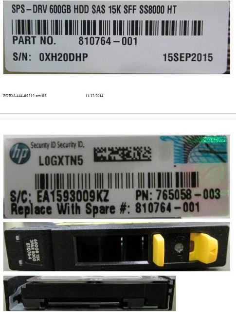 Actual product image HPE DRV 600GB HDD SAS 15K SFF (0.60 TB, 2.5")