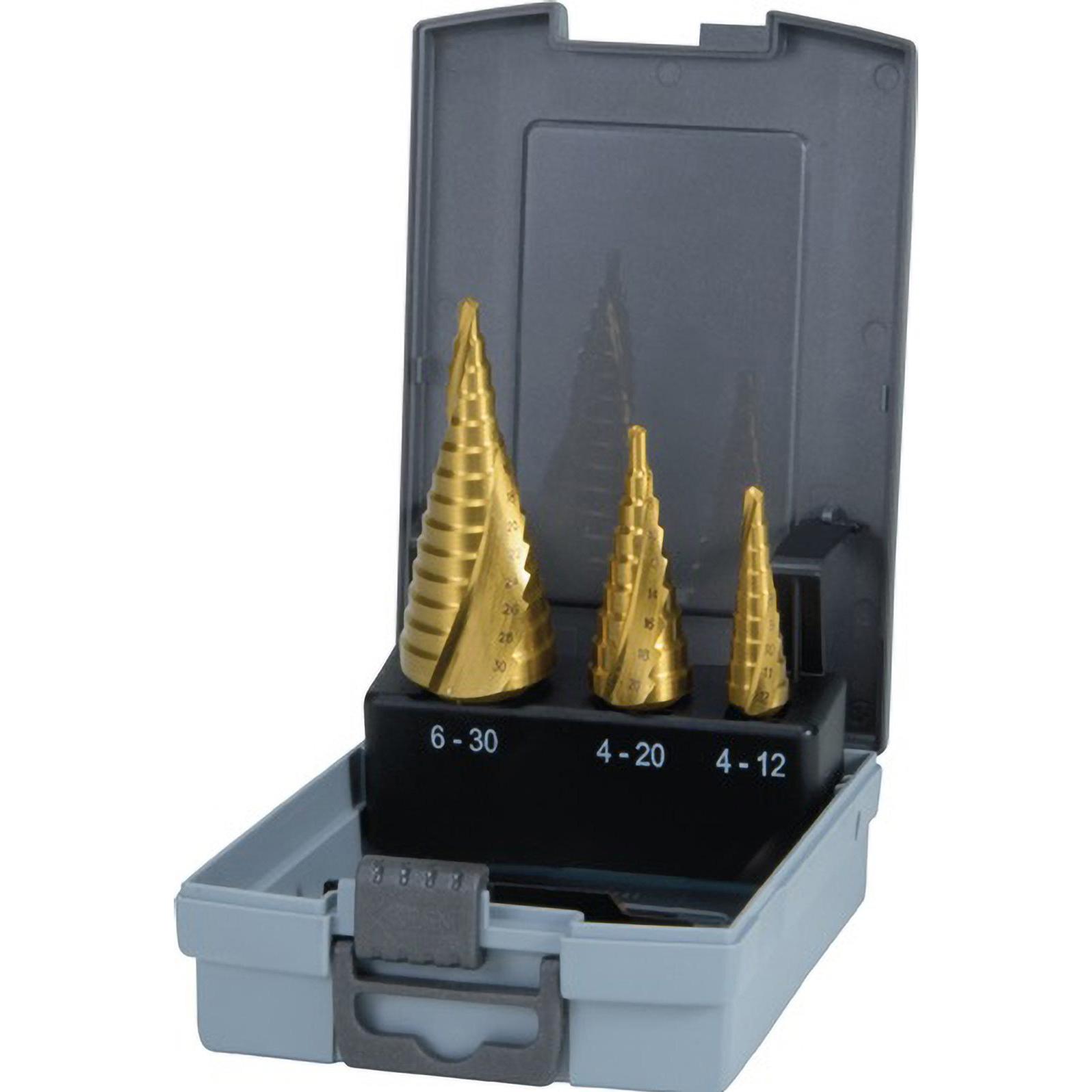 Ruko StufenbohrerSatz HSSTiN spiralgenutet in den Grössen in ABSKunststoffkassette tlg (4 - 12, 4 - 20, 4 - 30) (101026TRO)