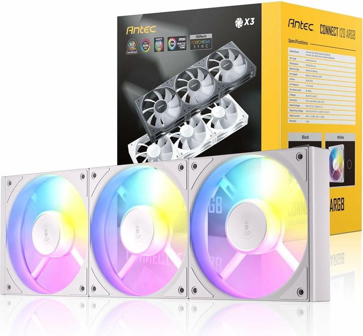 Produktbild Antec Verbinde 120 ARGB PWM Wit set van 3 (120 mm, 3x)