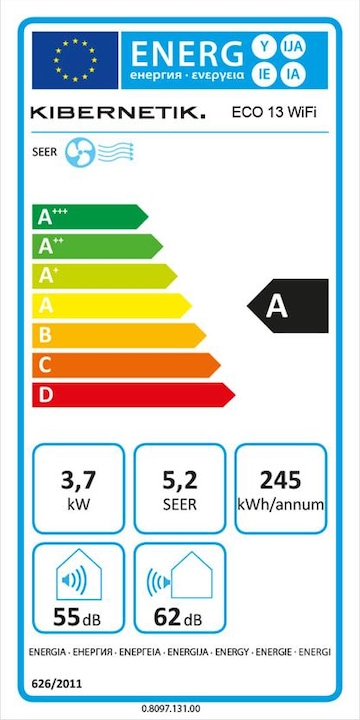 Energie-Label Kibernetik ECO 13 mobiles Split Klimagerät mit WiFi (81 m², 13650 BTU/h)