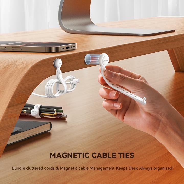 Produktbild Joyroom JR-ZS422 Silicone Cable Tie with Magnet, Set of 6 - White (Klettkabelbinder, 6 Stk.)