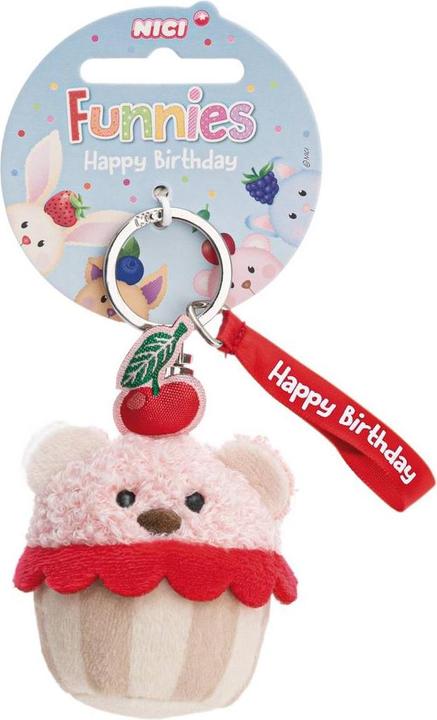 NICI Schlüsselanhänger Bär Cupcake Happy Birthday rosa 7cm Header Karte