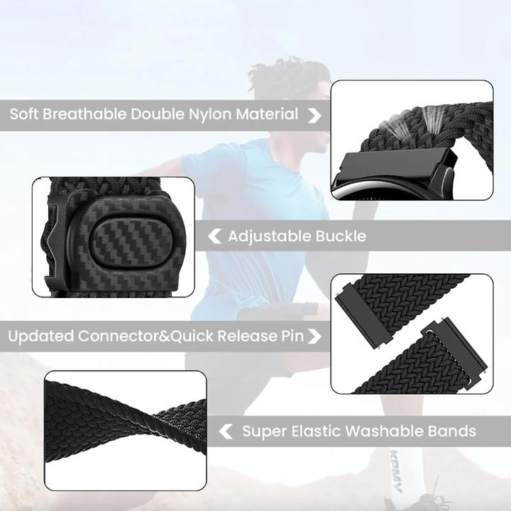 Image du produit Dema Smartwatch Armband 20mm geflochten Verschluss Schwarz (20 mm, Nylon élastique)