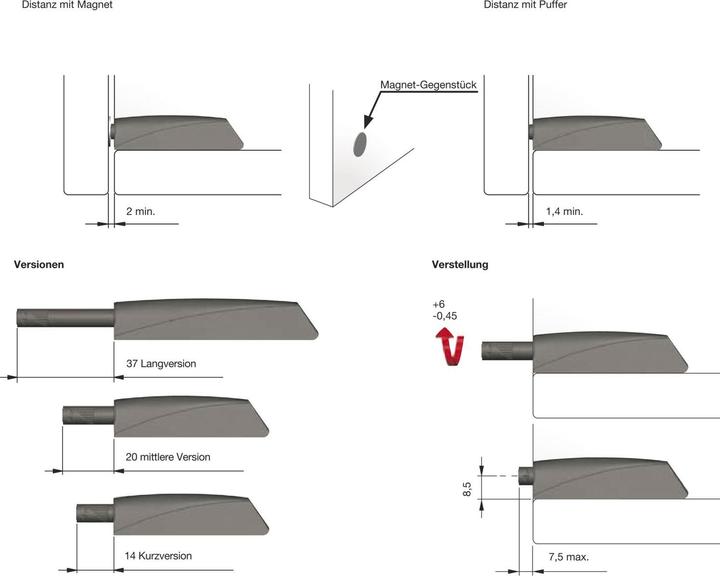Produktbild Italiana Ferramenta Druckschnapper Möbeldämpfer Hub 37 mm K-Push Tech Strong mit Magnet grau (1 Stk.)