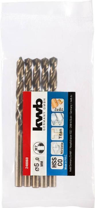 Produktbild kwb 248060 HSS-Co Spiralbohrer 1 Stück 6 mm Gesamtlänge 93 mm M35 DIN 338 Zylind (6 mm)