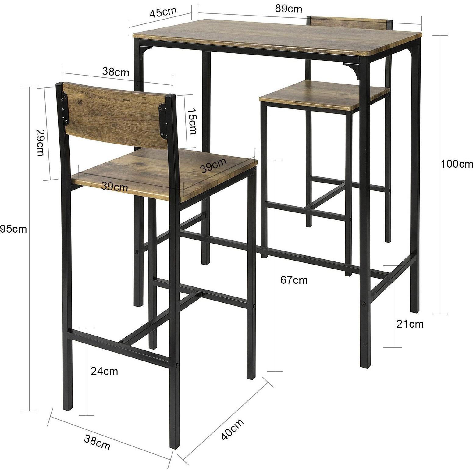 Thumbnail - SoBuy, Bartisch, Bartisch mit 2 Hockern (89 x 45 x 100 cm)