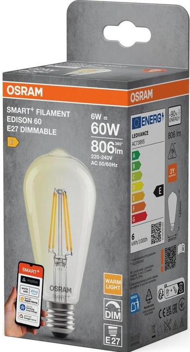 Image du produit Osram SMART+ MATTER FILAMENT CLASSIC shapes DIMMABLE 6W 827 FILAMENT DIM E27 (E27, 806 lm, 4x)