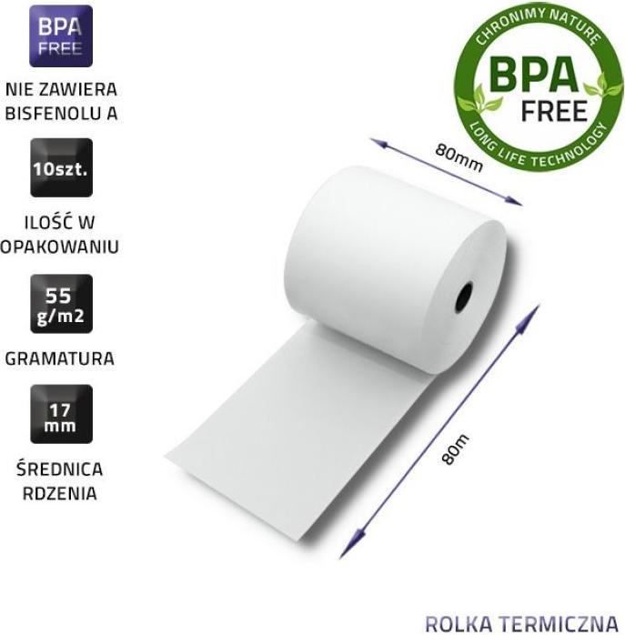 Actual product image Qoltec 51892 Thermal roll 80 x 80 | 55g/m2 | 10 pieces | BPA-free