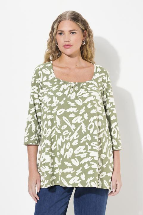 Produktbild Ulla Popken Shirt, A-Linie, Zierfalten, Carree-Ausschnitt, 3/4-Arm (50, 52)