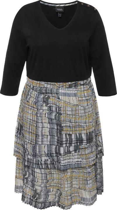 Image du produit Ulla Popken Robe trapèze en jersey, jupe plissée, col en V et manches 3/4 (50, 52)