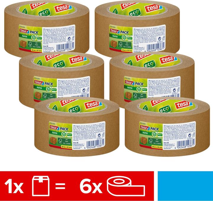 Produktbild tesa 6x tesapack PAPER ecoLogo Packband (50 mm)