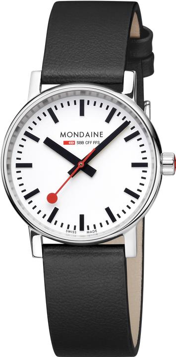 Actual product image Mondaine MSE.35110.LB Evo II Dames Horloge - Stationsklok - Saffierglas - Roestvrijstaal/Leer - Wit/Zilver/Zw (Swiss made, 35 mm)