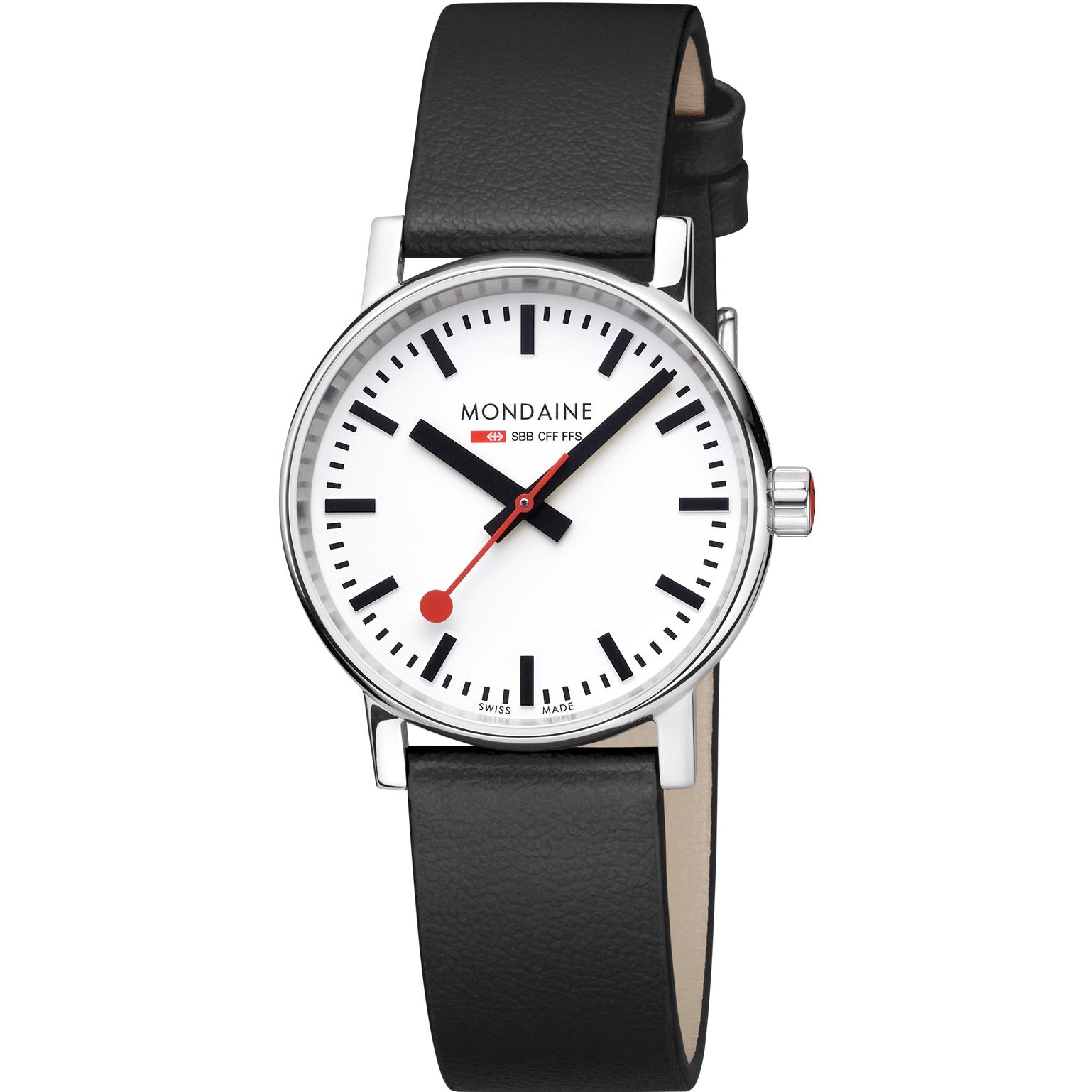 Mondaine, Orologio da polso, MSE.35110.LB Evo II Dames Horloge - Stationsklok - Saffierglas - Roestvrijstaal/Leer - Wit/Zilver/Zw, Bianco, Nero, Argen