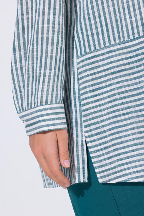 Produktbild Ulla Popken Bluse, Leinenmix, Patchmuster, Hemdkragen, Langarm (58)