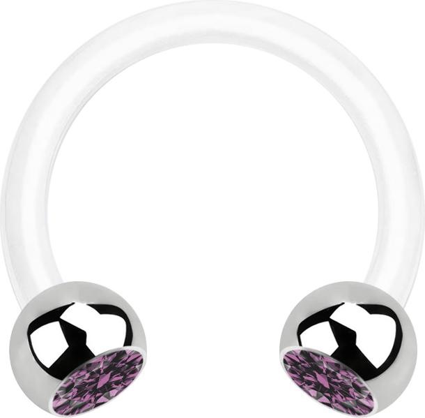 Actual product image Star Piercing Micro Circular Barbell white with two balls silver crystal light violet (Surgical steel 316L, Bioflex, without brass)