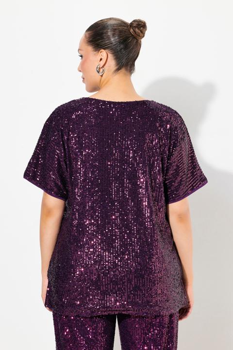 Produktbild Ulla Popken Pailletten-Shirt, Oversized, V-Ausschnitt, Halbarm (42, 44)