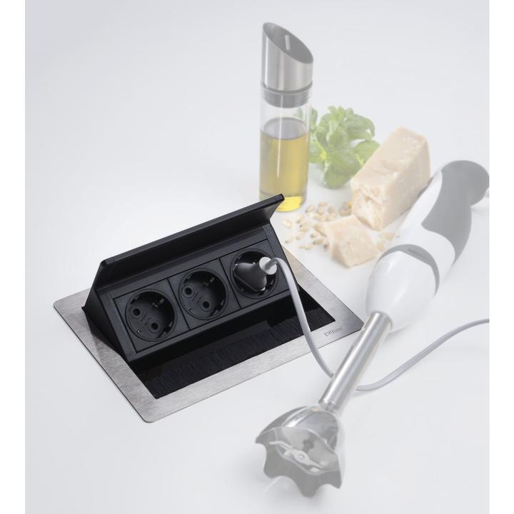 Actual product image Evoline Flip Top Push Data M socket strip 3x Schuko sockets, stainless steel (3x, CEE 7/3, 3 m)
