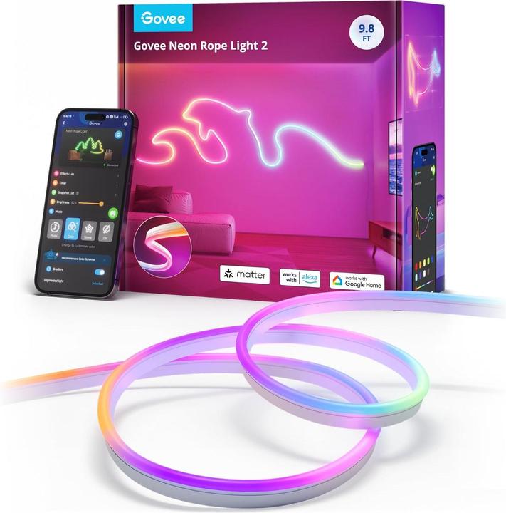 Productafbeelding Govee LED-streep Neon, 3 m, RGBIC, Matrijs (RGBIC, Veelkleurig, 300 cm, Interieur)