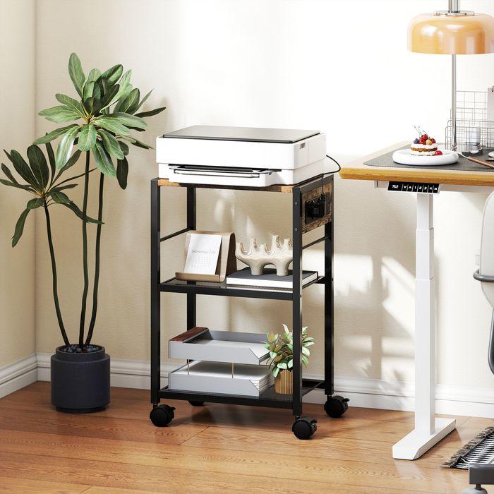 Image du produit Swisshandel24 Druckerständer Druckeregal mit Rollen, Steckdosen, USB- und USB-C-Anschlüsse bis 40 kg Rustikalbraun